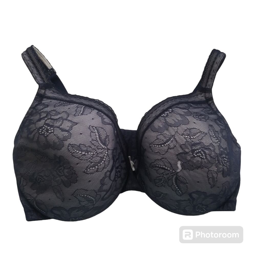 Cacique Full Coverage Lightly Lined Bra Women Navy Blue Lace Size 40 DDD